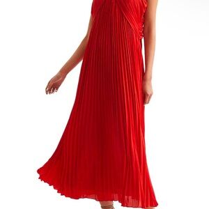 Reiss Red Maxi Pleated Sleeveless Gown